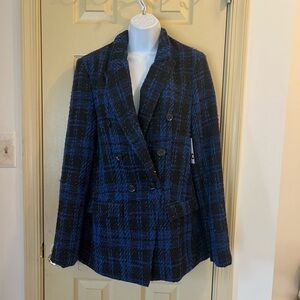 SO Women's Black and Blue Plaid Blazer